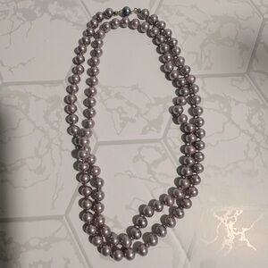 Vintage Long Gray Beaded Necklace